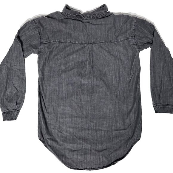 Eileen Fisher Organic Chambray Denim 1/4 Button Long Sleeve Top Women's XS - Picture 2 of 11